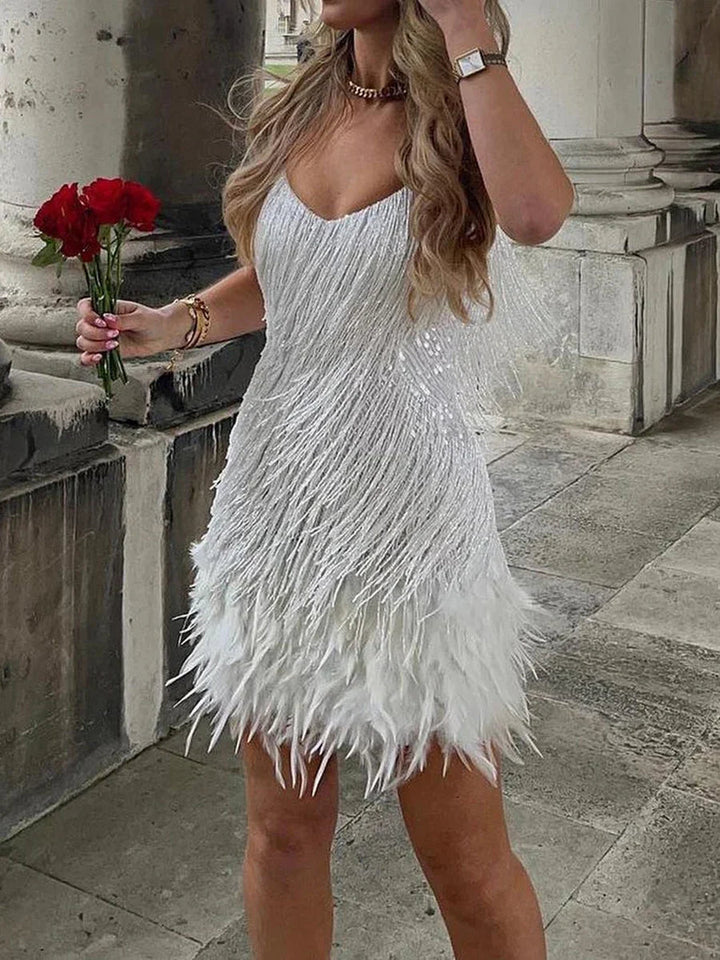 Charming Feather Detail Cocktail Dress
