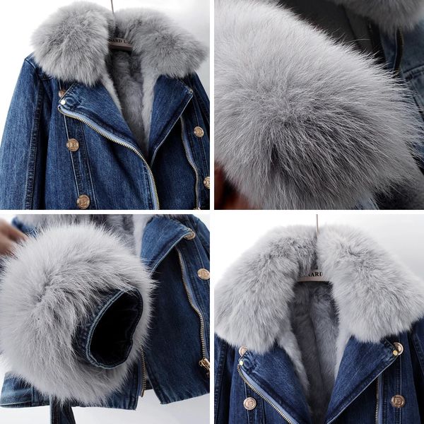 Avery Premium Lined Denim Coat with Fox Fur Trim