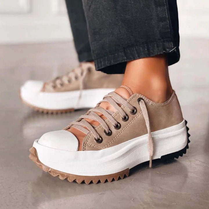 Starry Heel Chunky Sole Sneakers in Beige - Stylish Women's Footwear