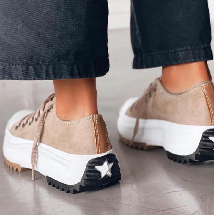 Starry Heel Chunky Sole Sneakers in Beige - Stylish Women's Footwear