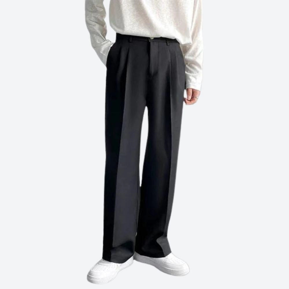 Sophisticated Ivory Wool Dress Pants for Men - Elegant High-Waisted Winter Trousers