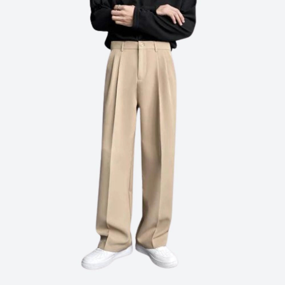 Sophisticated Ivory Wool Dress Pants for Men - Elegant High-Waisted Winter Trousers