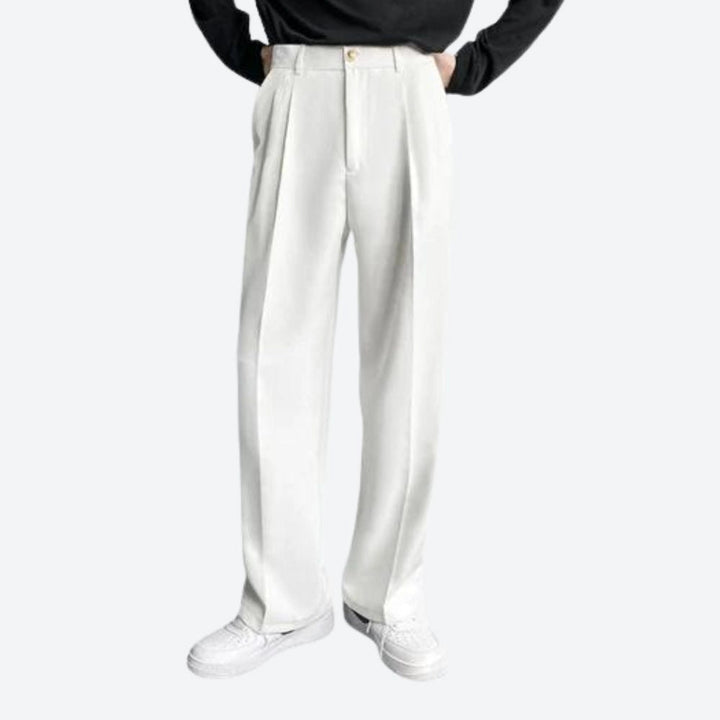 Sophisticated Ivory Wool Dress Pants for Men - Elegant High-Waisted Winter Trousers