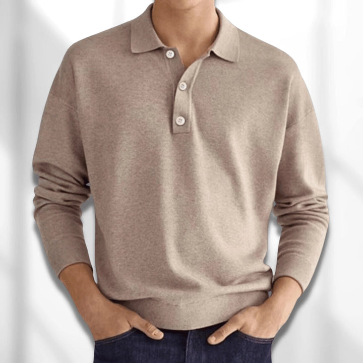 Elegant Khaki Cashmere Polo - Premium Men's Knitwear