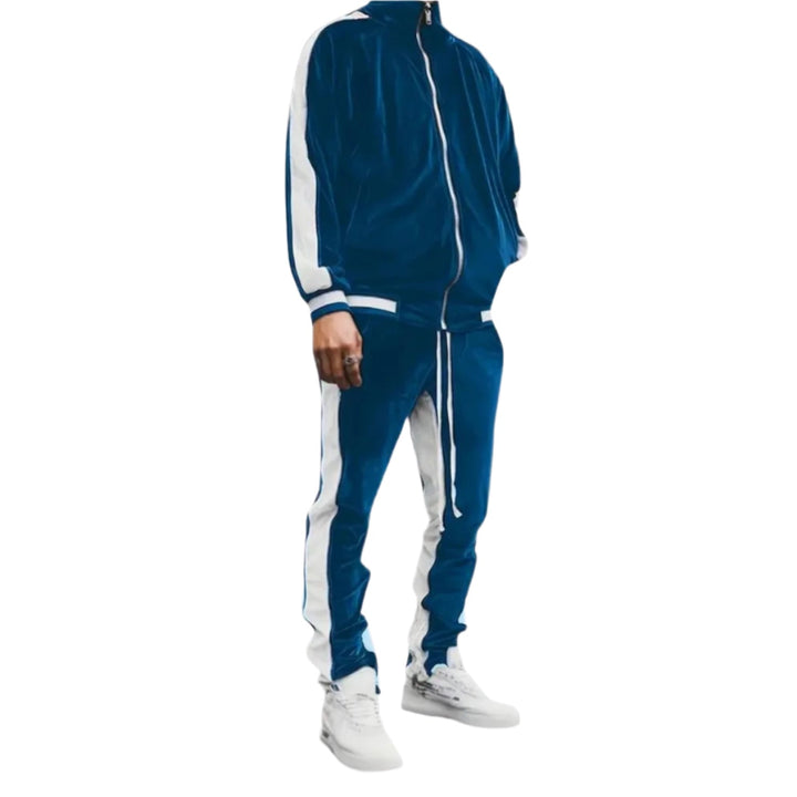 Sleek Royal Blue Velvet Jogging Set | Premium Men's Athletic Wear