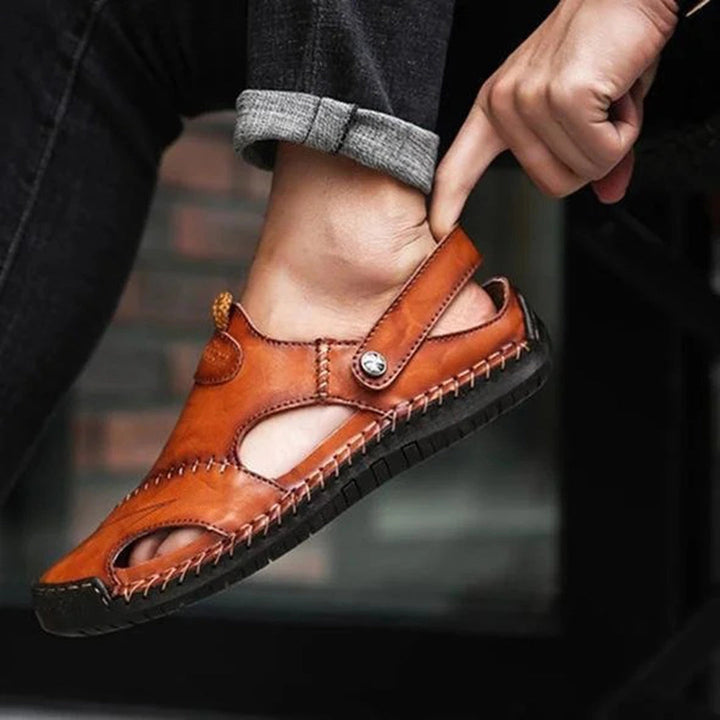 Timothy's Lightweight Brown Slip-On Leather Sandals for Men