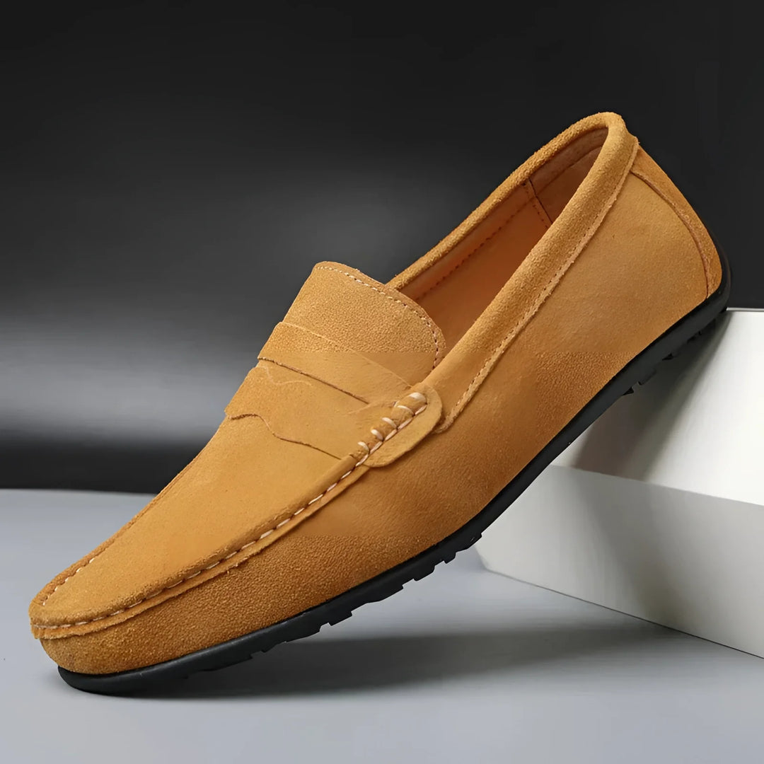 Vibrant Crimson Suede Loafers for Him - High-End Casual Footwear
