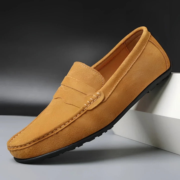 Vibrant Crimson Suede Loafers for Him - High-End Casual Footwear