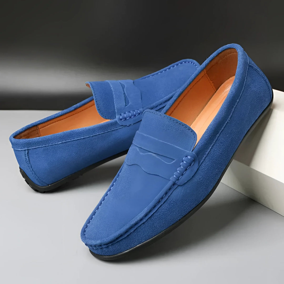 Vibrant Crimson Suede Loafers for Him - High-End Casual Footwear