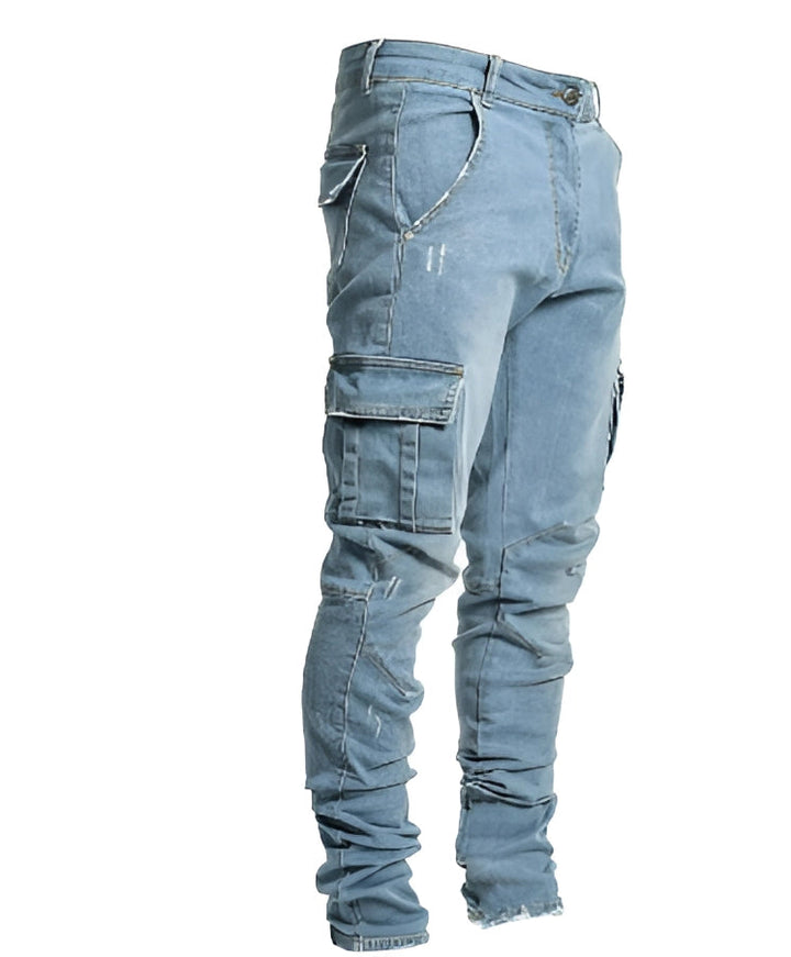 Travis Cargo Denim Pants - Light Wash with Zip Pockets