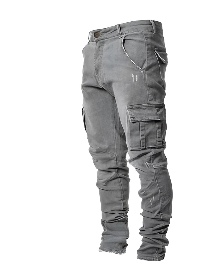 Travis Cargo Denim Pants - Light Wash with Zip Pockets