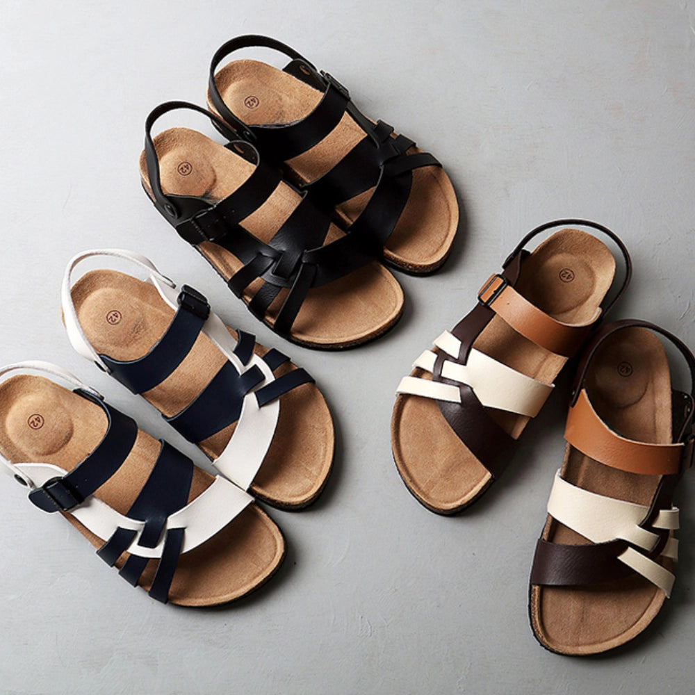 Henry's Bi-Color Leather Summer Sandals - Flexible Strap, Cork Base