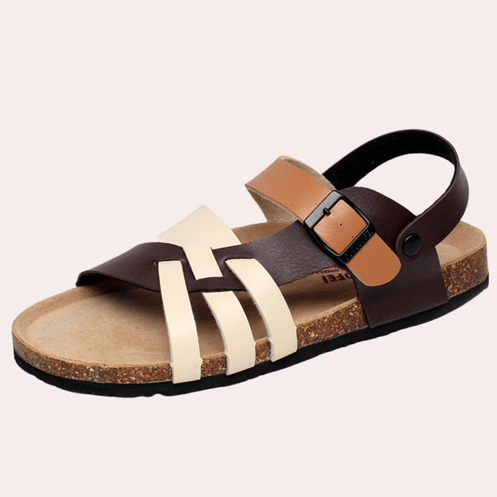 Henry's Bi-Color Leather Summer Sandals - Flexible Strap, Cork Base