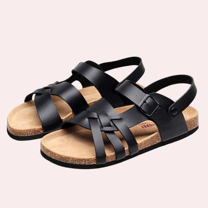 Henry's Bi-Color Leather Summer Sandals - Flexible Strap, Cork Base