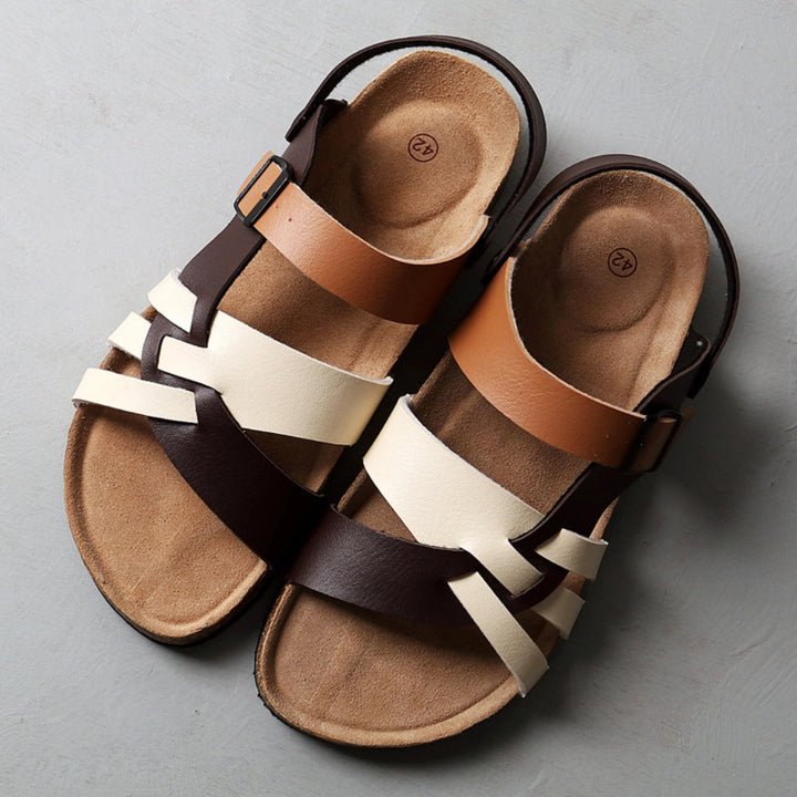 Henry's Bi-Color Leather Summer Sandals - Flexible Strap, Cork Base