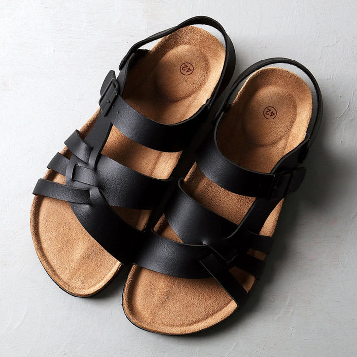 Henry's Bi-Color Leather Summer Sandals - Flexible Strap, Cork Base