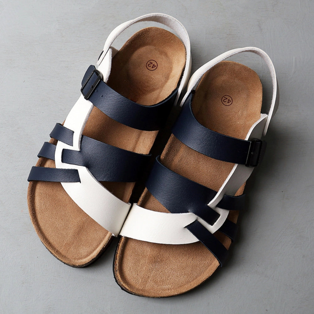Henry's Bi-Color Leather Summer Sandals - Flexible Strap, Cork Base