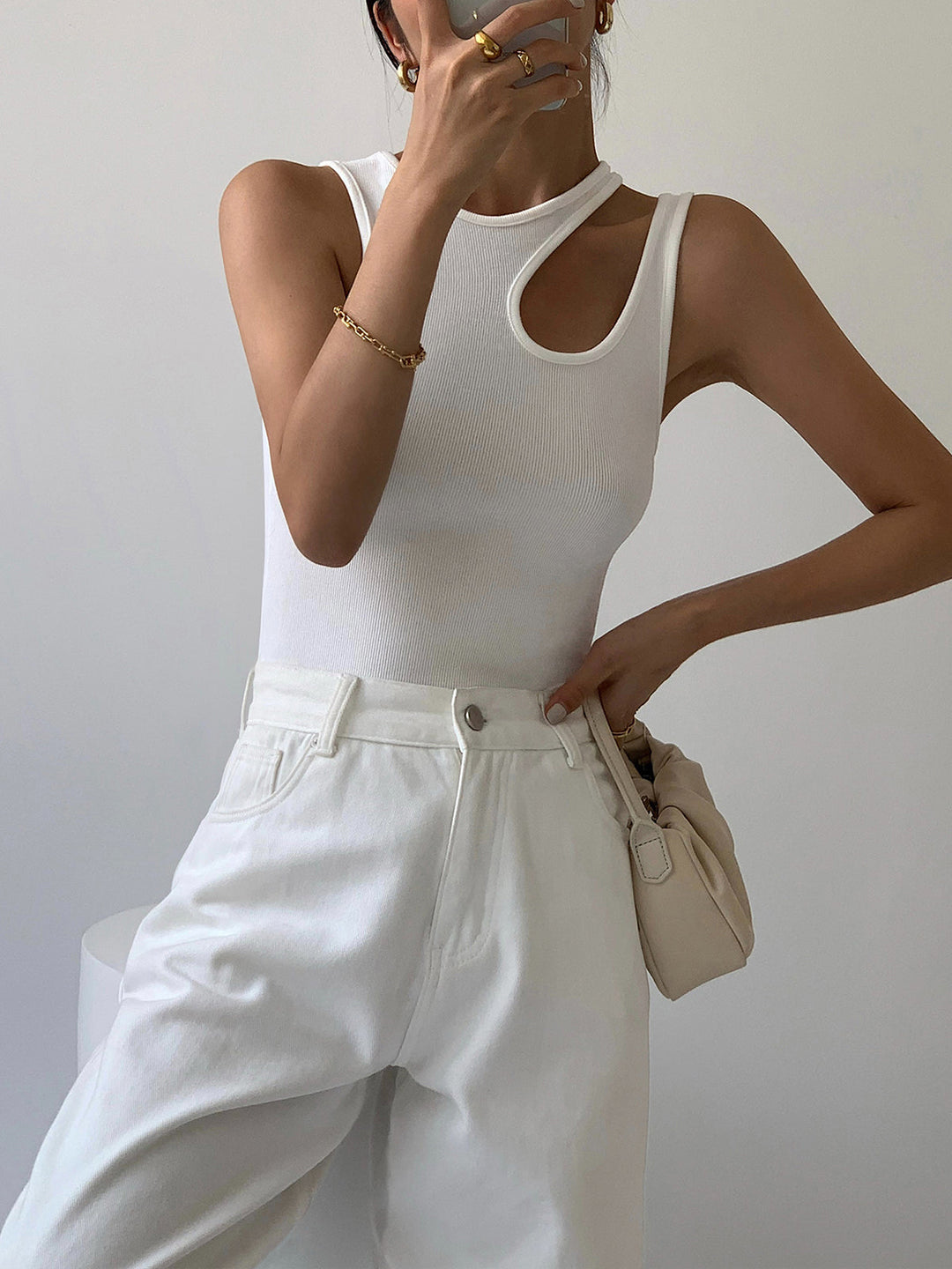 Textured Cutout Sleeveless Top