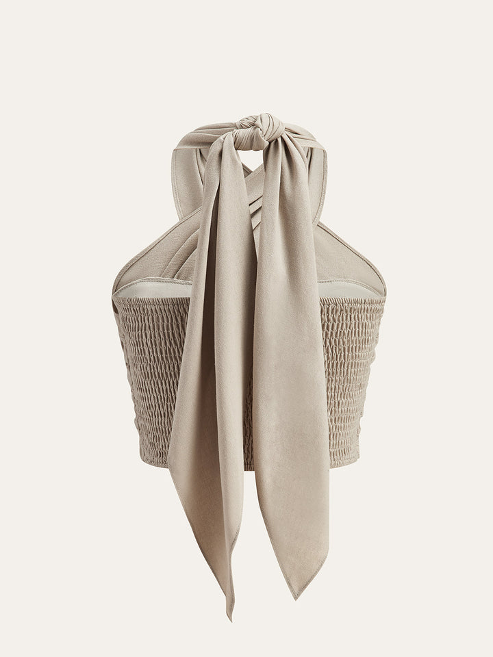 Cross-Back Crop Top in Linen Blend