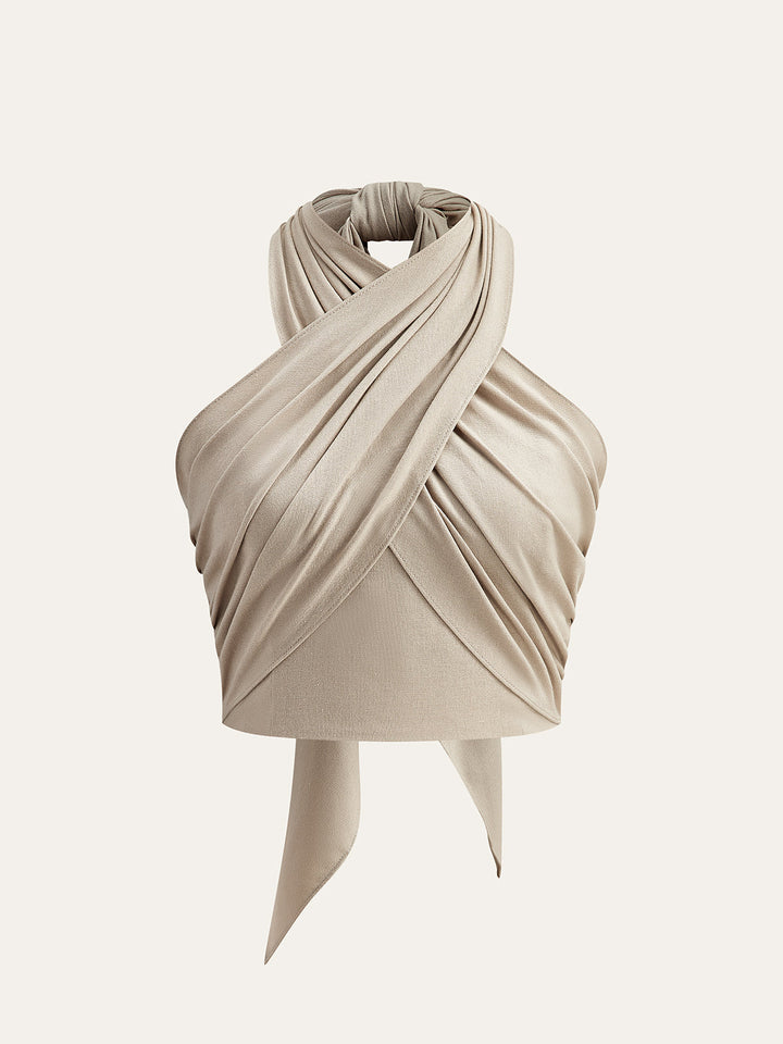 Cross-Back Crop Top in Linen Blend