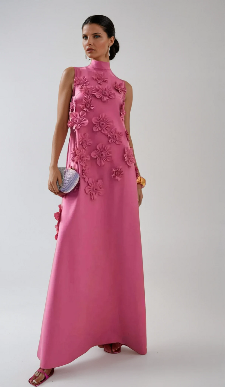 Petal-Details No-Sleeve Summer Maxi Gown