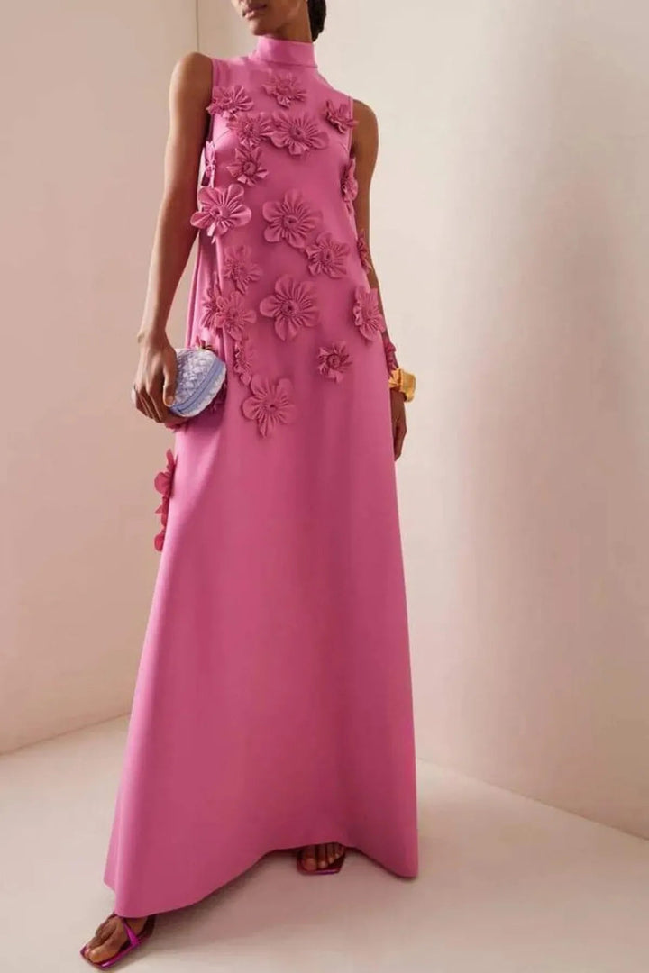 Petal-Details No-Sleeve Summer Maxi Gown