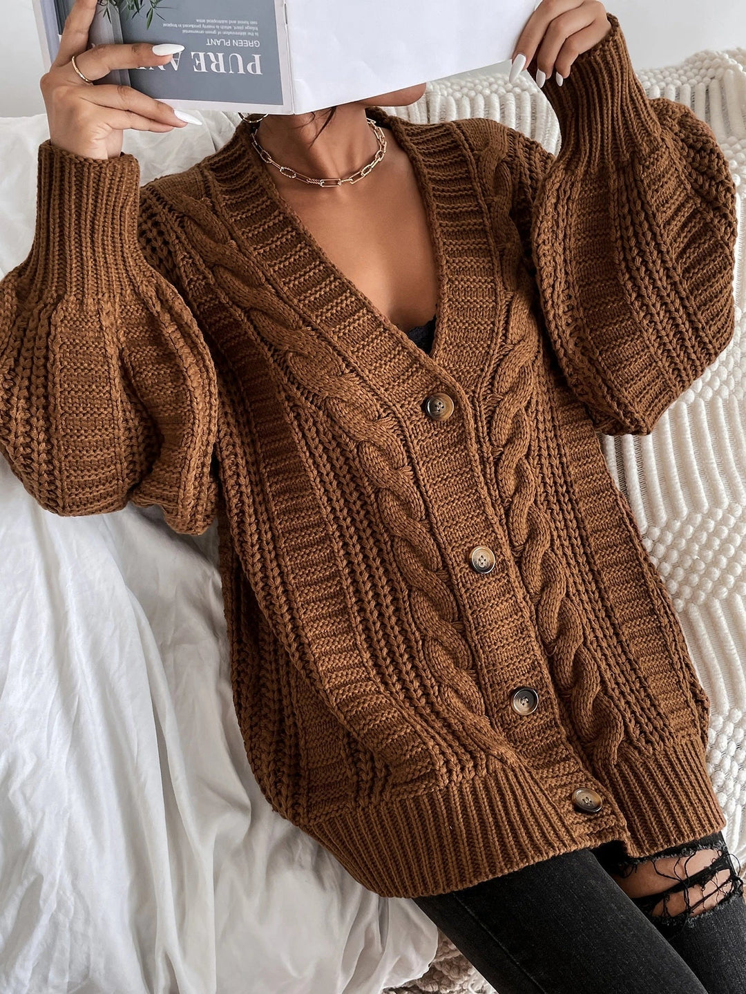 Chunky Knit Open-Front Sweater