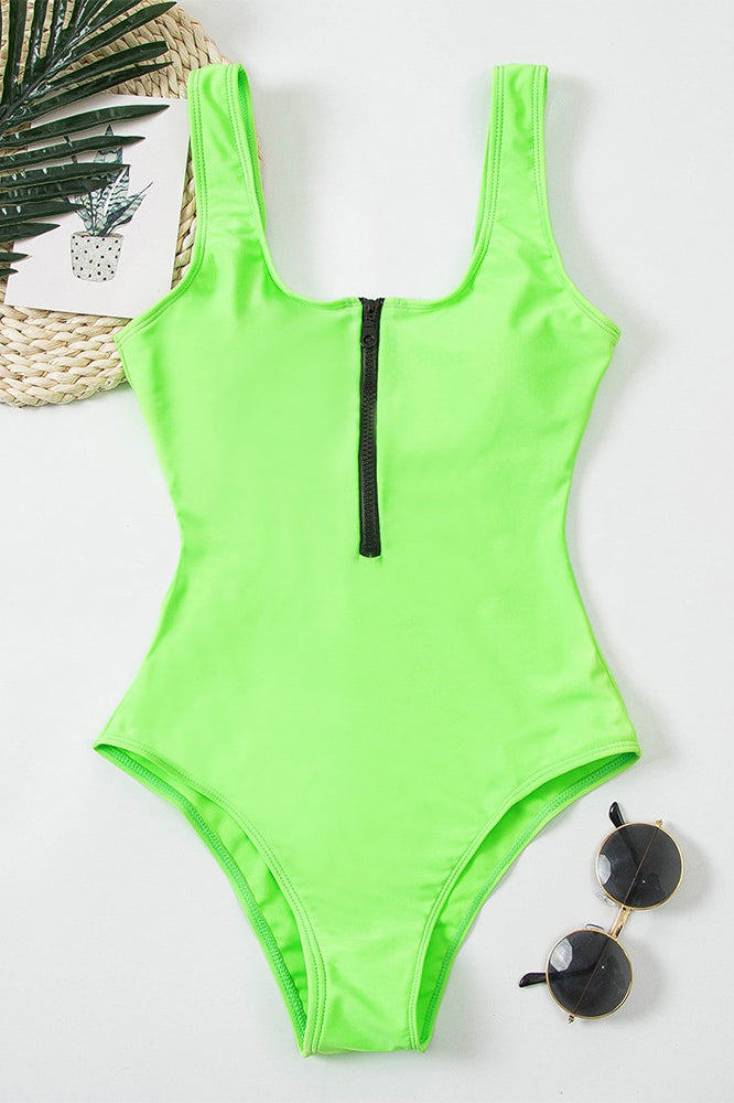 Hollow Zipper Swimwear with V-Neck Design