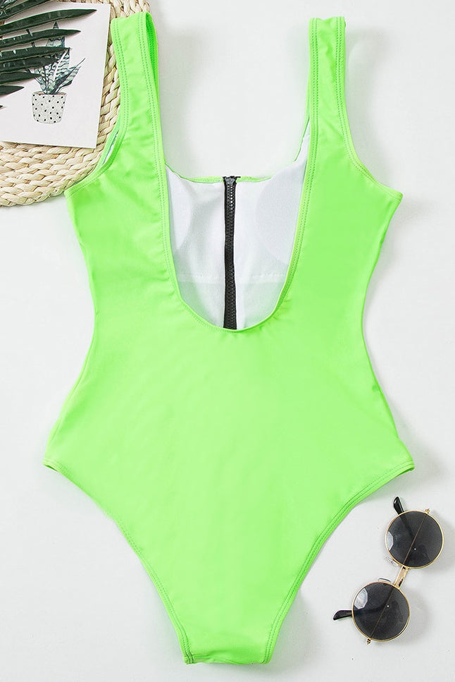 Hollow Zipper Swimwear with V-Neck Design