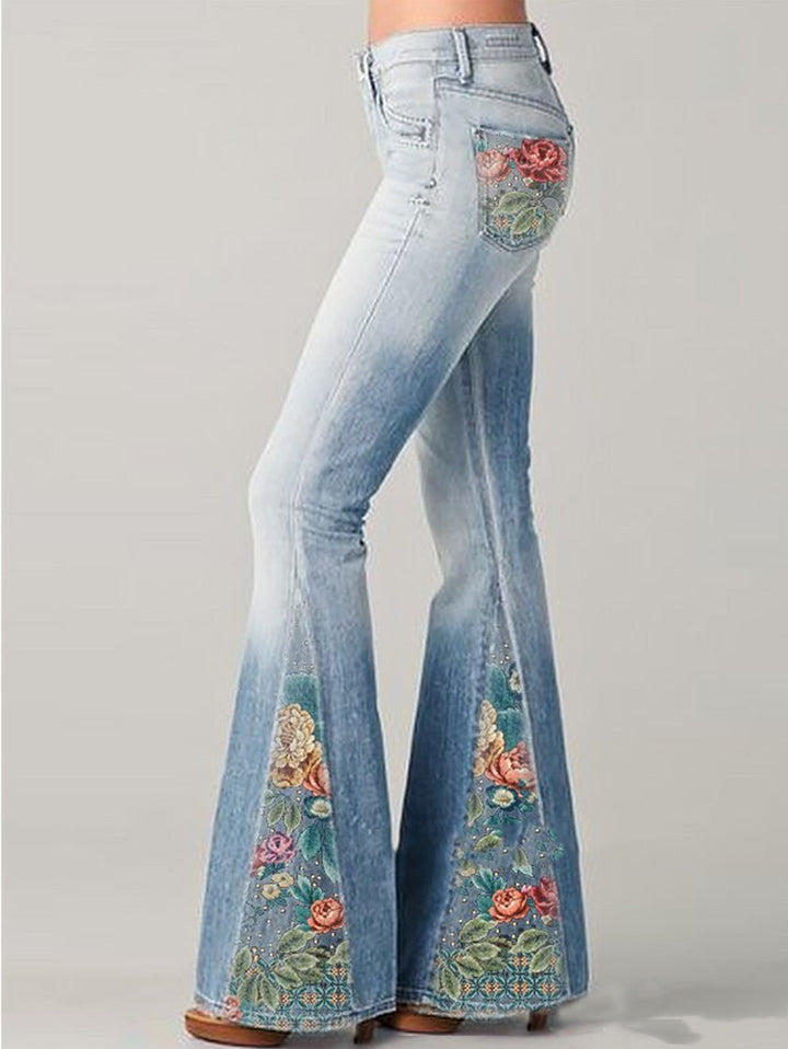 Floral Embroidered Bootcut Jeans for Her