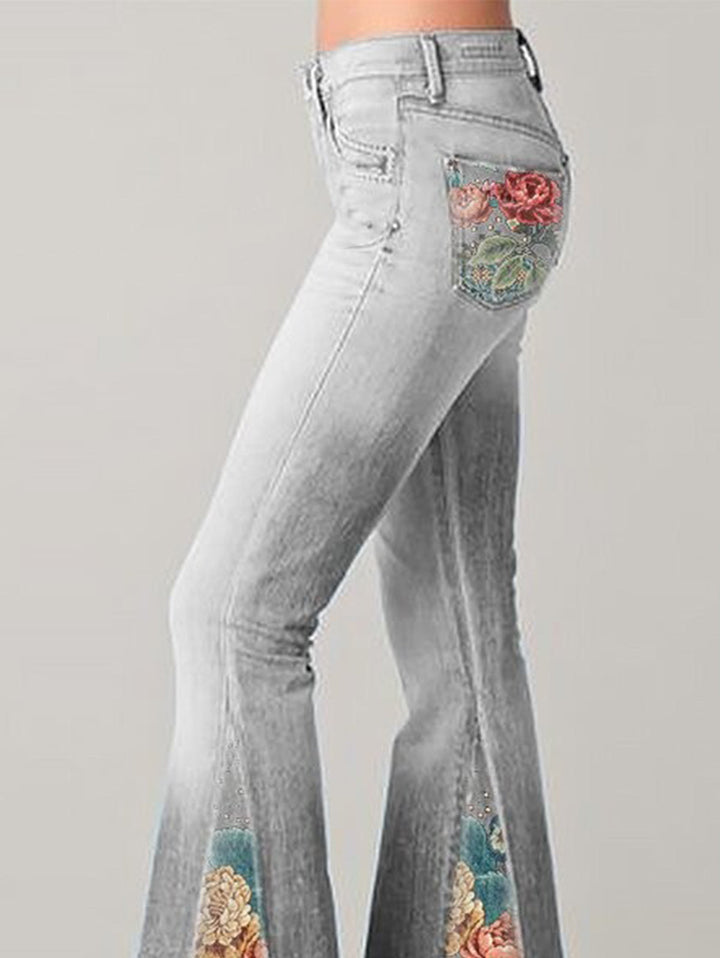 Floral Embroidered Bootcut Jeans for Her
