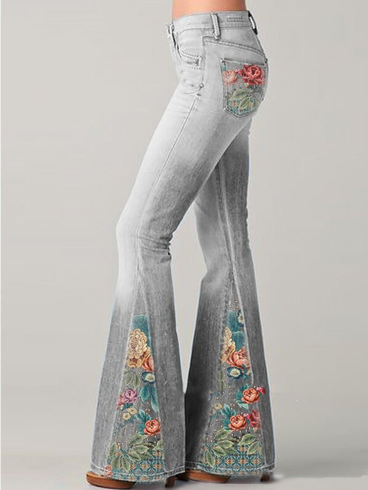 Floral Embroidered Bootcut Jeans for Her