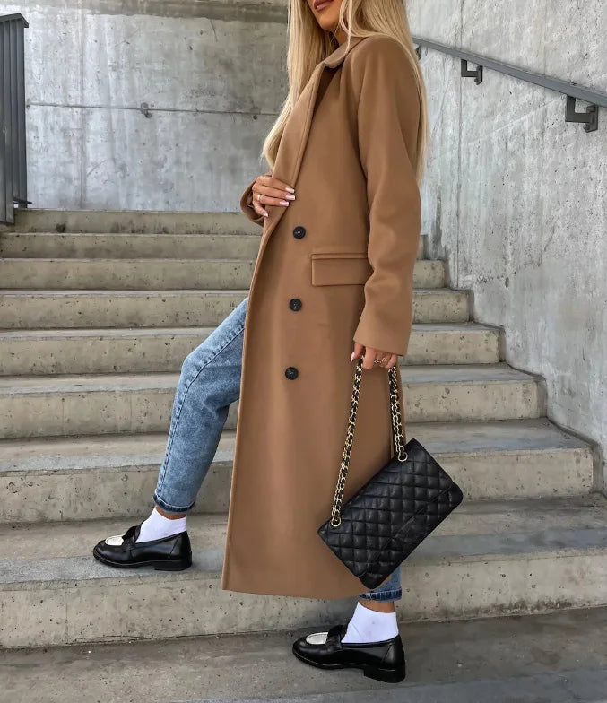 Classic Women's Double-Breasted Overcoat