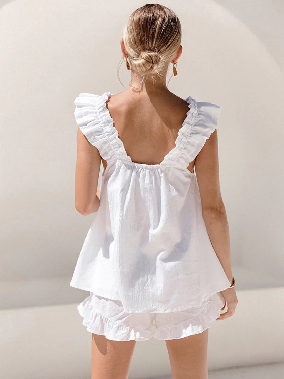 Linen Blend Ruffle Short Set