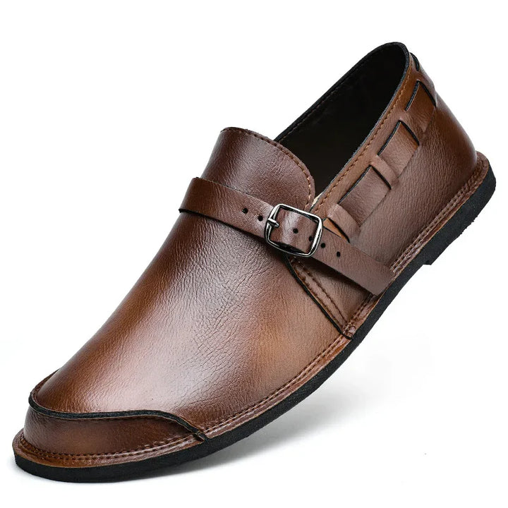 Marcus Finn Leather Slip-On Shoes with Buckle