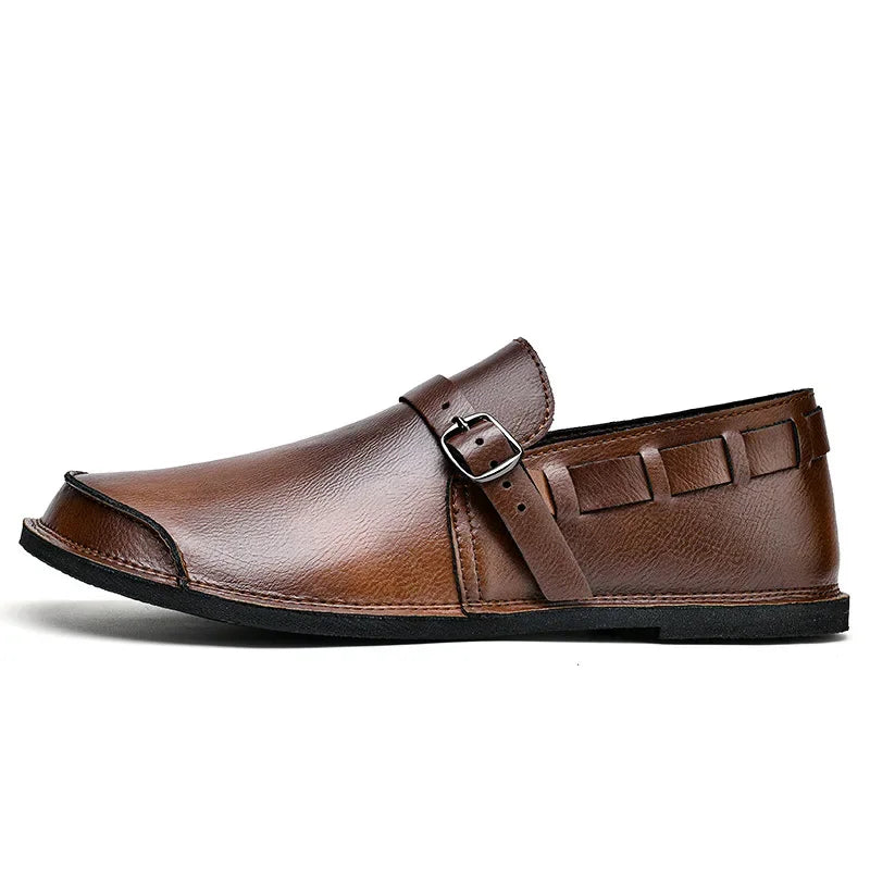 Marcus Finn Leather Slip-On Shoes with Buckle
