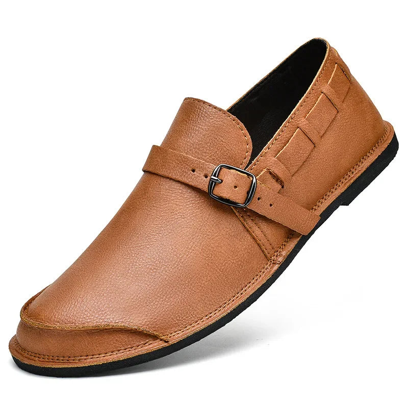 Marcus Finn Leather Slip-On Shoes with Buckle