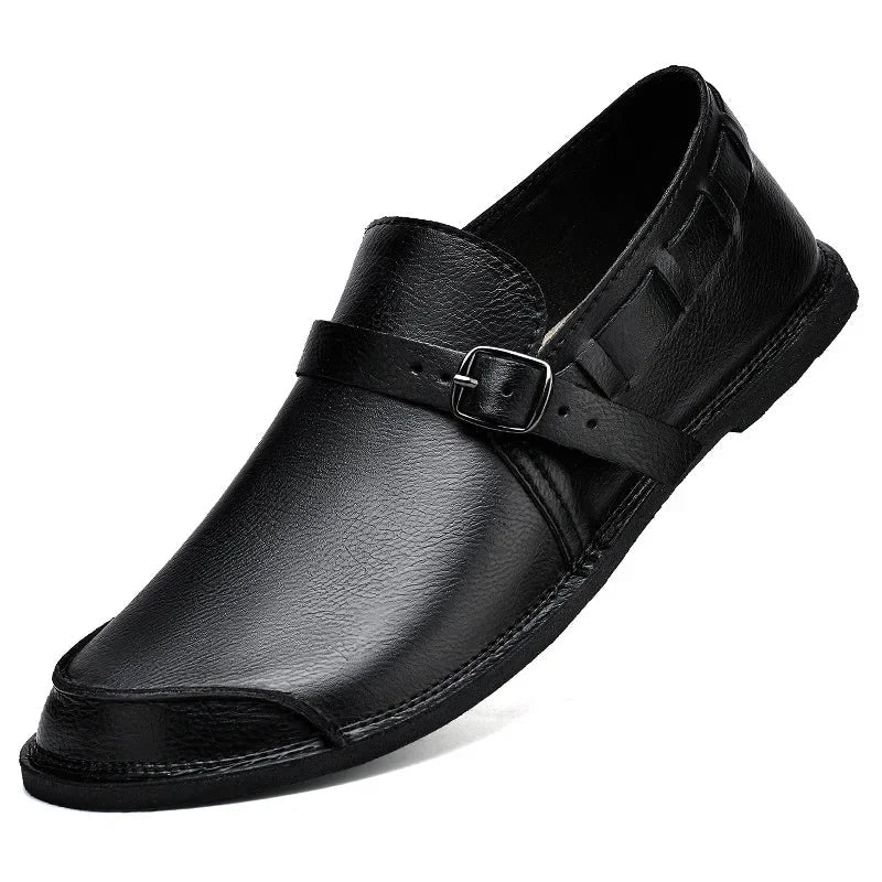 Marcus Finn Leather Slip-On Shoes with Buckle
