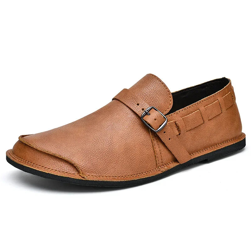 Marcus Finn Leather Slip-On Shoes with Buckle