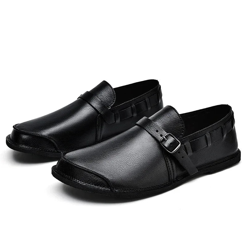 Marcus Finn Leather Slip-On Shoes with Buckle