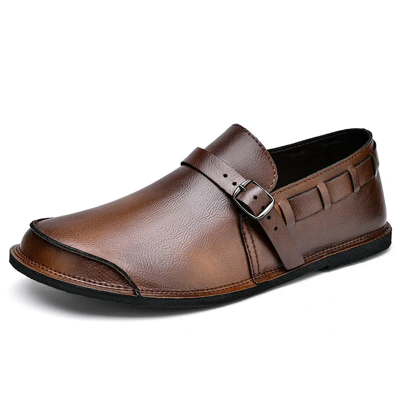 Marcus Finn Leather Slip-On Shoes with Buckle