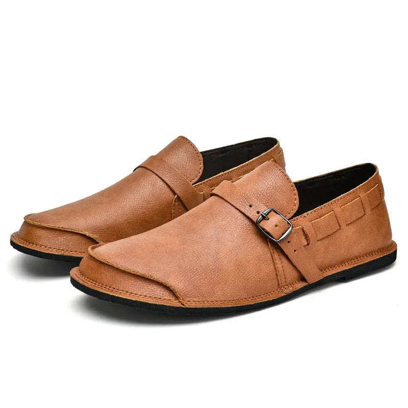 Marcus Finn Leather Slip-On Shoes with Buckle