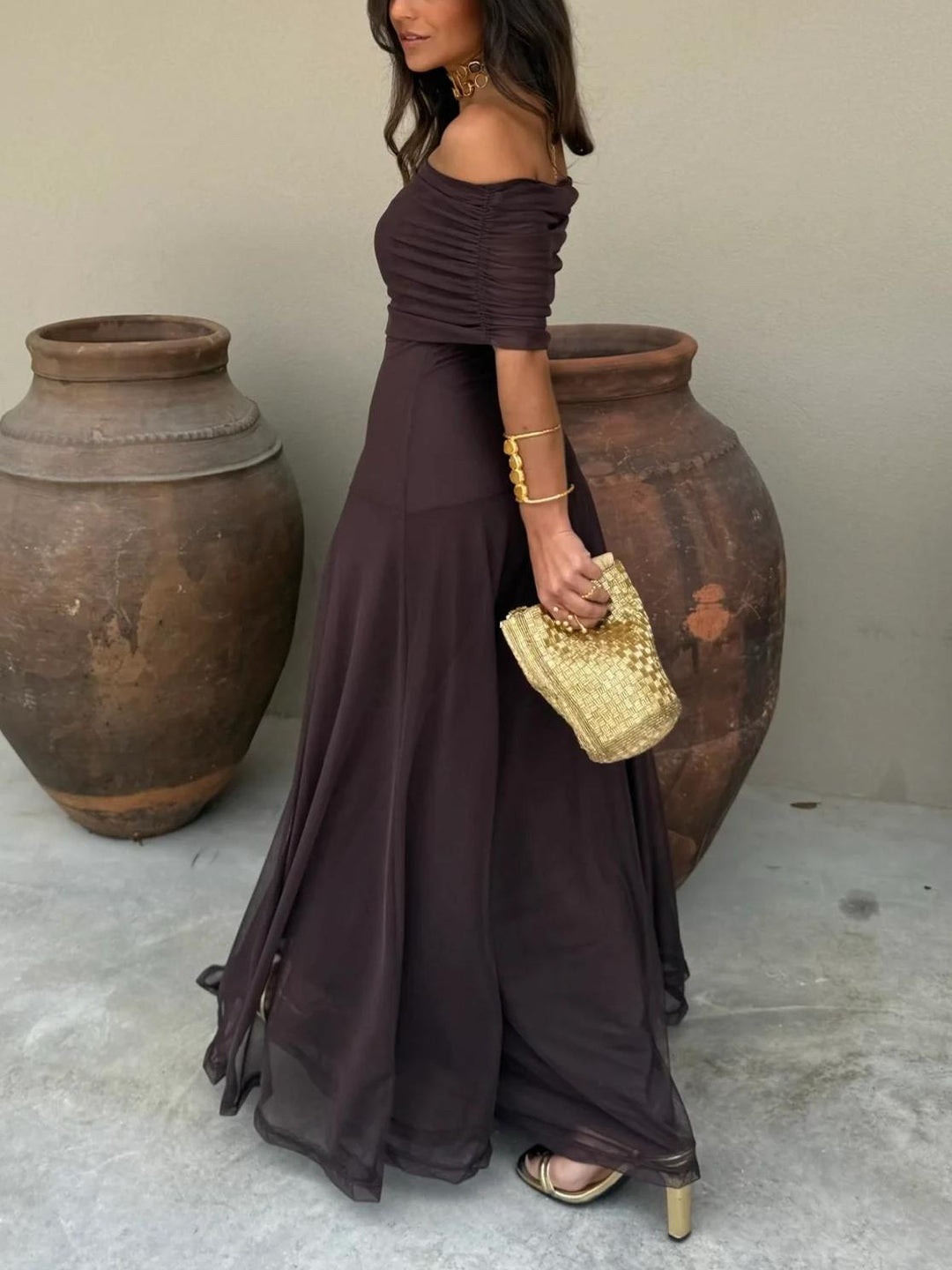 Ella's Elegant Chiffon Full-Length Dress