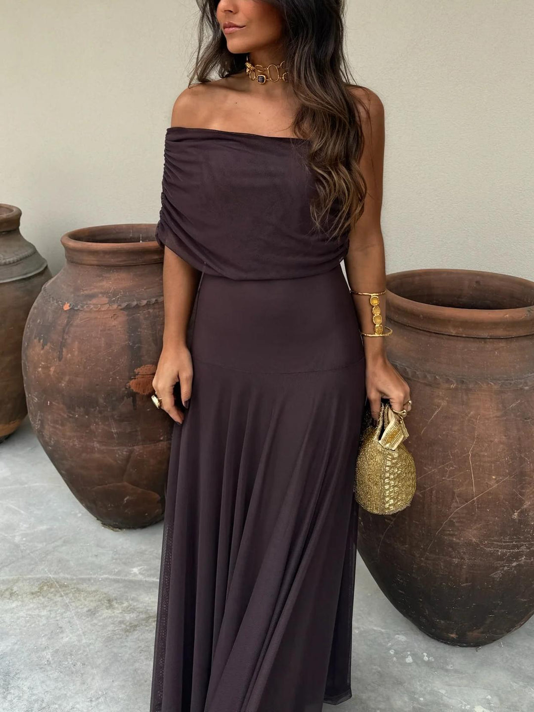 Ella's Elegant Chiffon Full-Length Dress