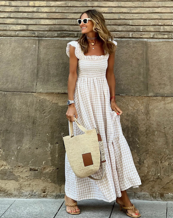 Gingham Ruffle Sleeve Maxi Dress for Summer