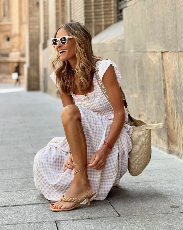 Gingham Ruffle Sleeve Maxi Dress for Summer