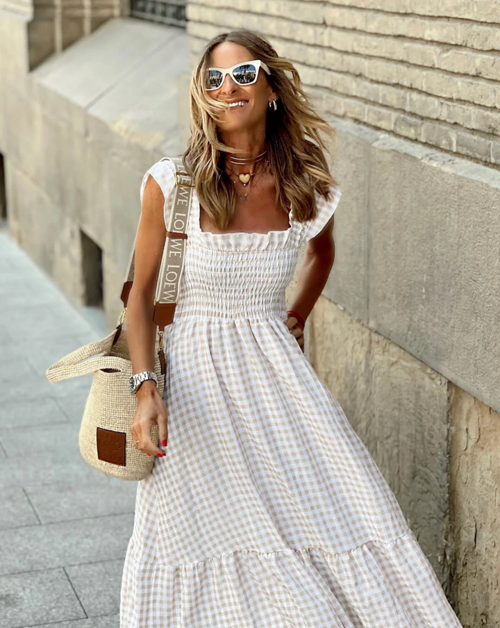 Gingham Ruffle Sleeve Maxi Dress for Summer