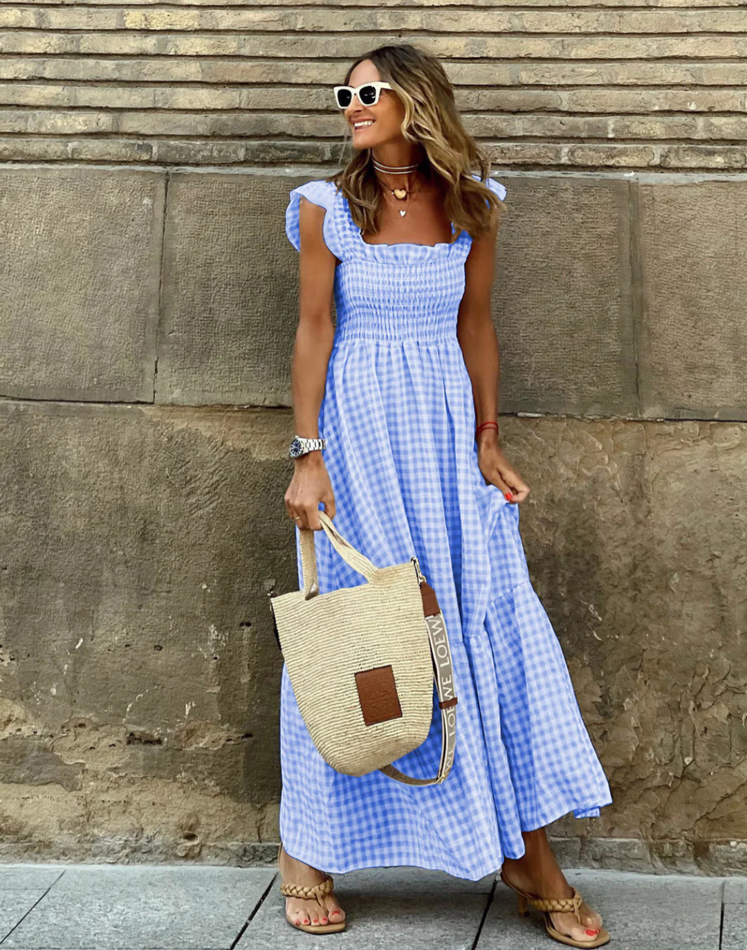 Gingham Ruffle Sleeve Maxi Dress for Summer