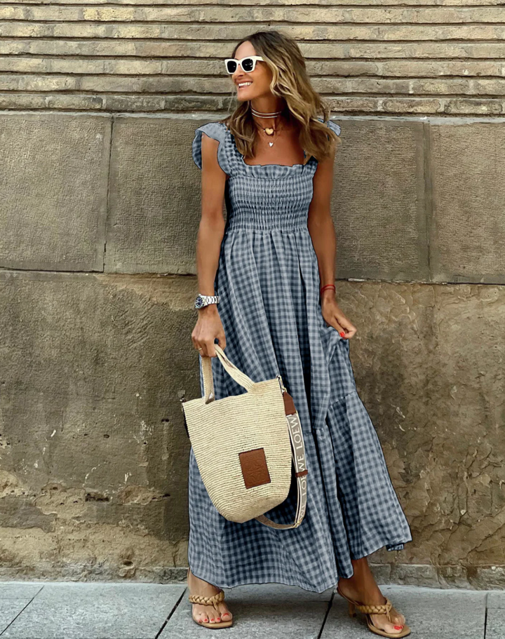 Gingham Ruffle Sleeve Maxi Dress for Summer