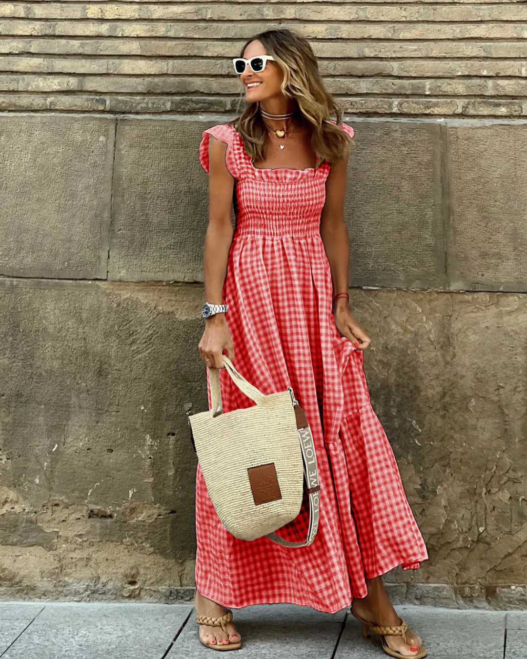 Gingham Ruffle Sleeve Maxi Dress for Summer